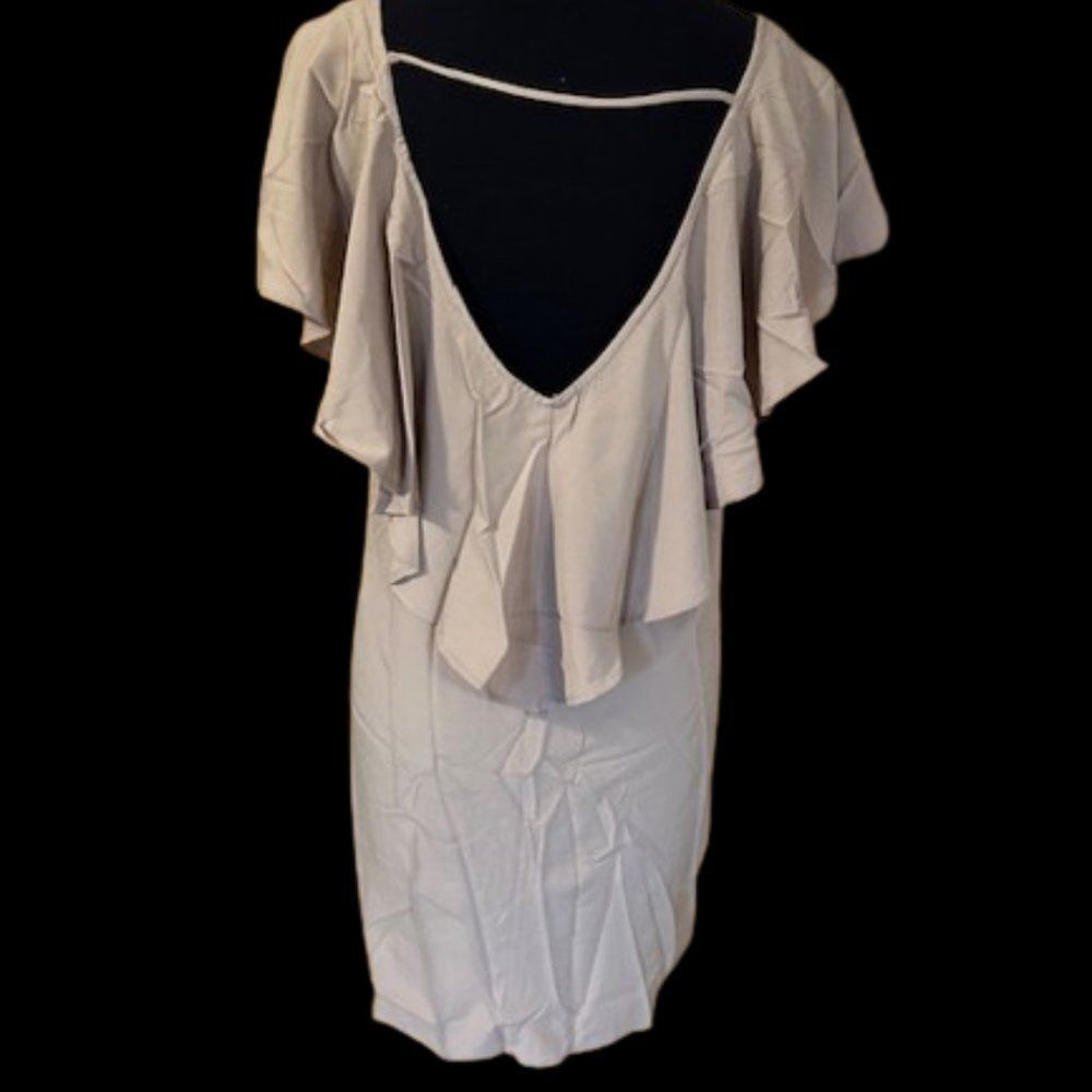 Taupe Open Low Back with Ruffle Midi Dress   4192  Large  NWT Boutique